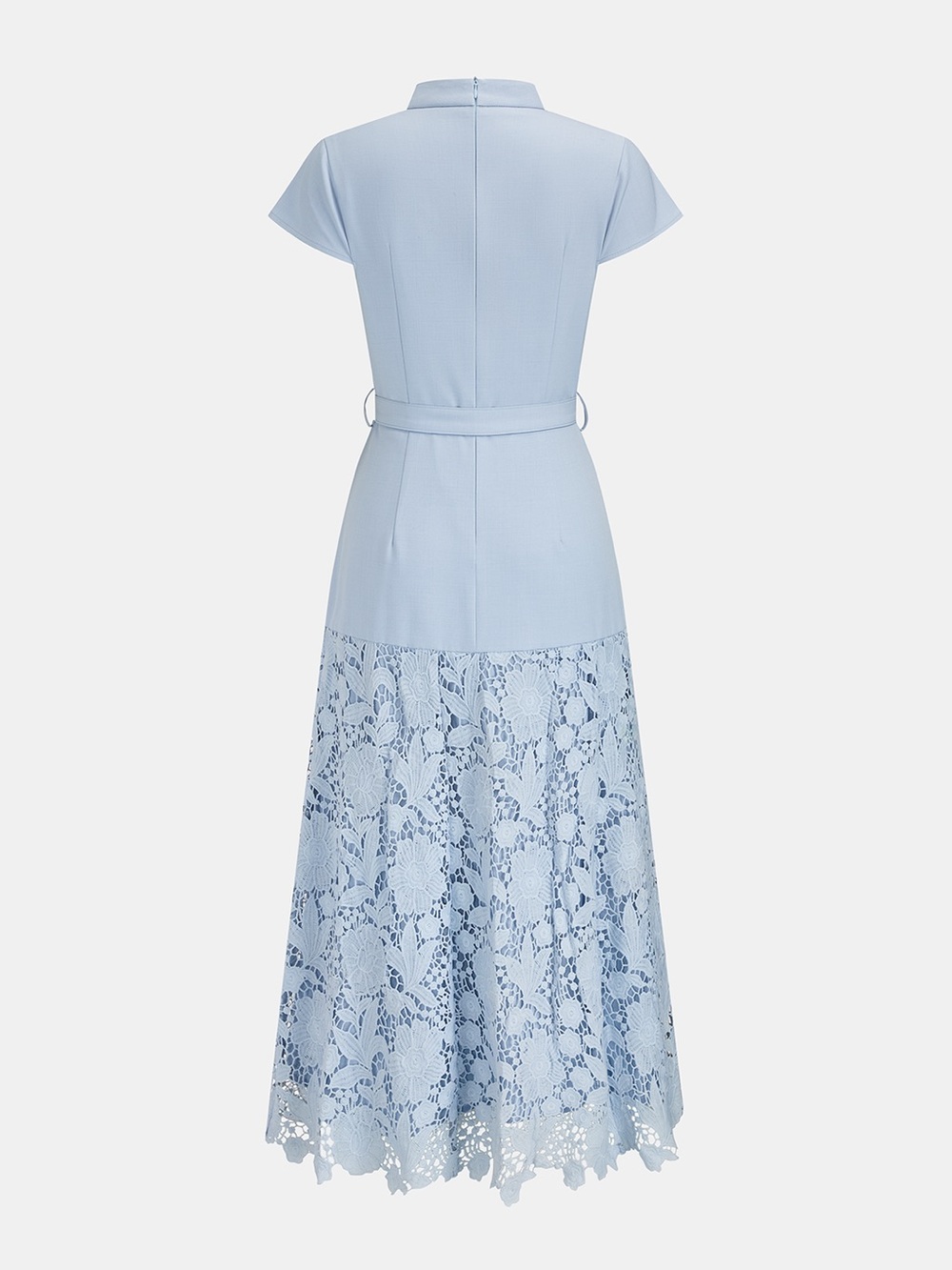 Commense Belted Short Sleeve Lace Hem Midi Dress - Picture 3 of 14